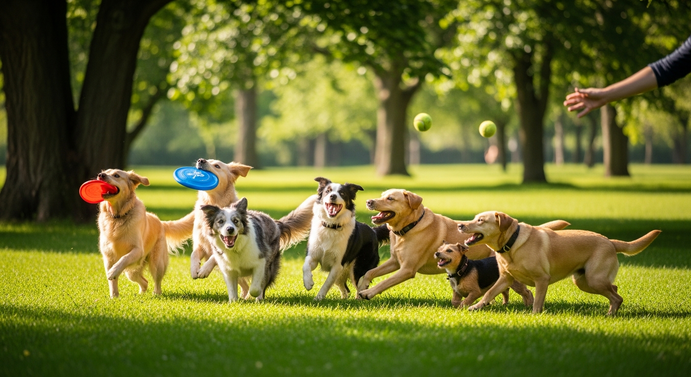 Dogs enjoying outdoor activities with their owners