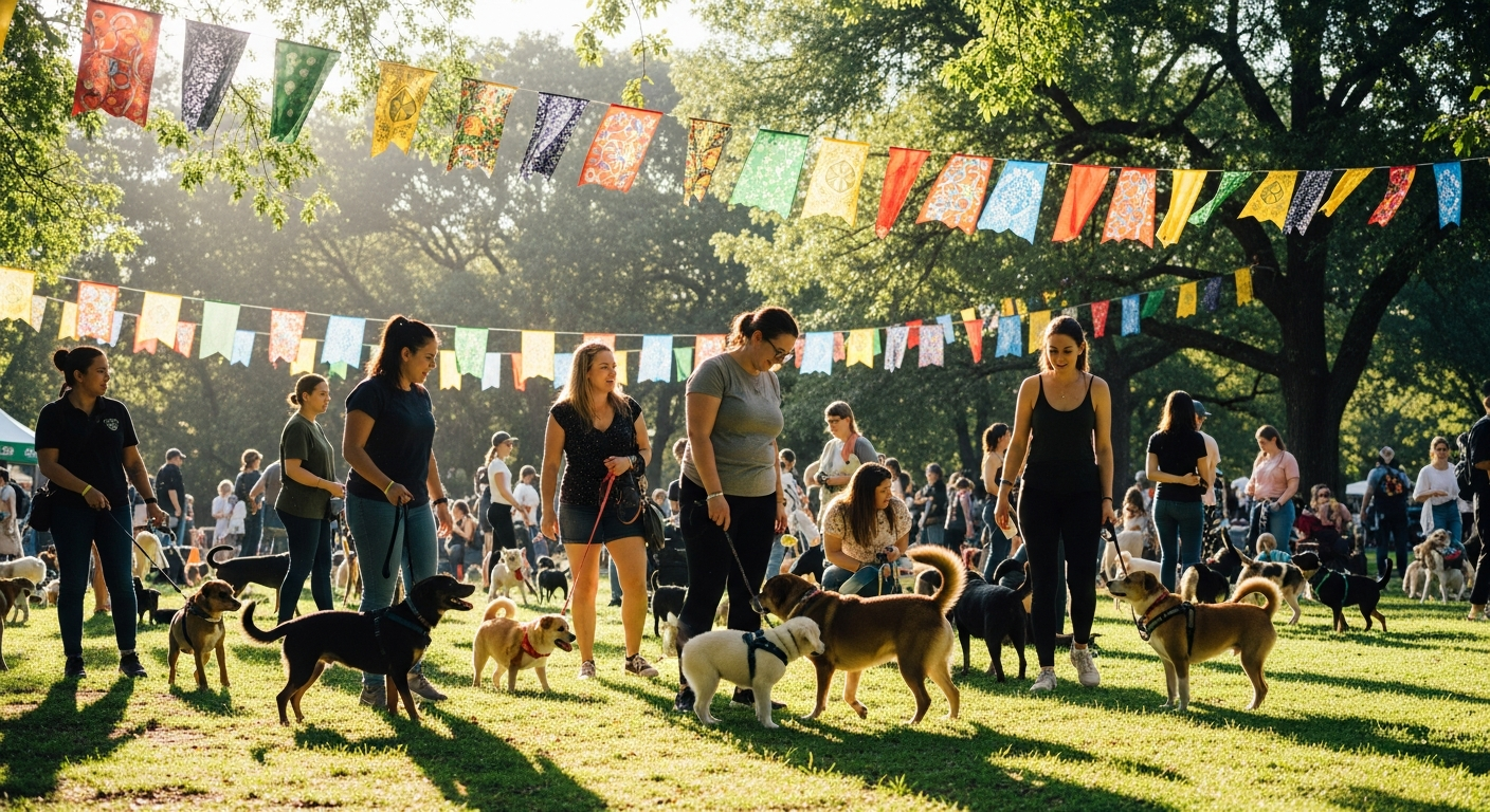 Dog attending a public event with owner
