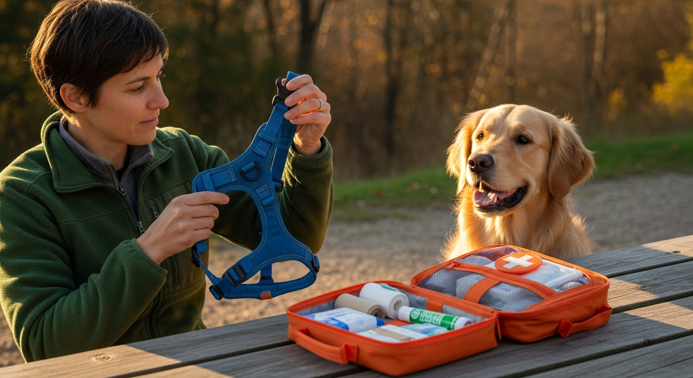 Dog playing safely outdoors in warm weather