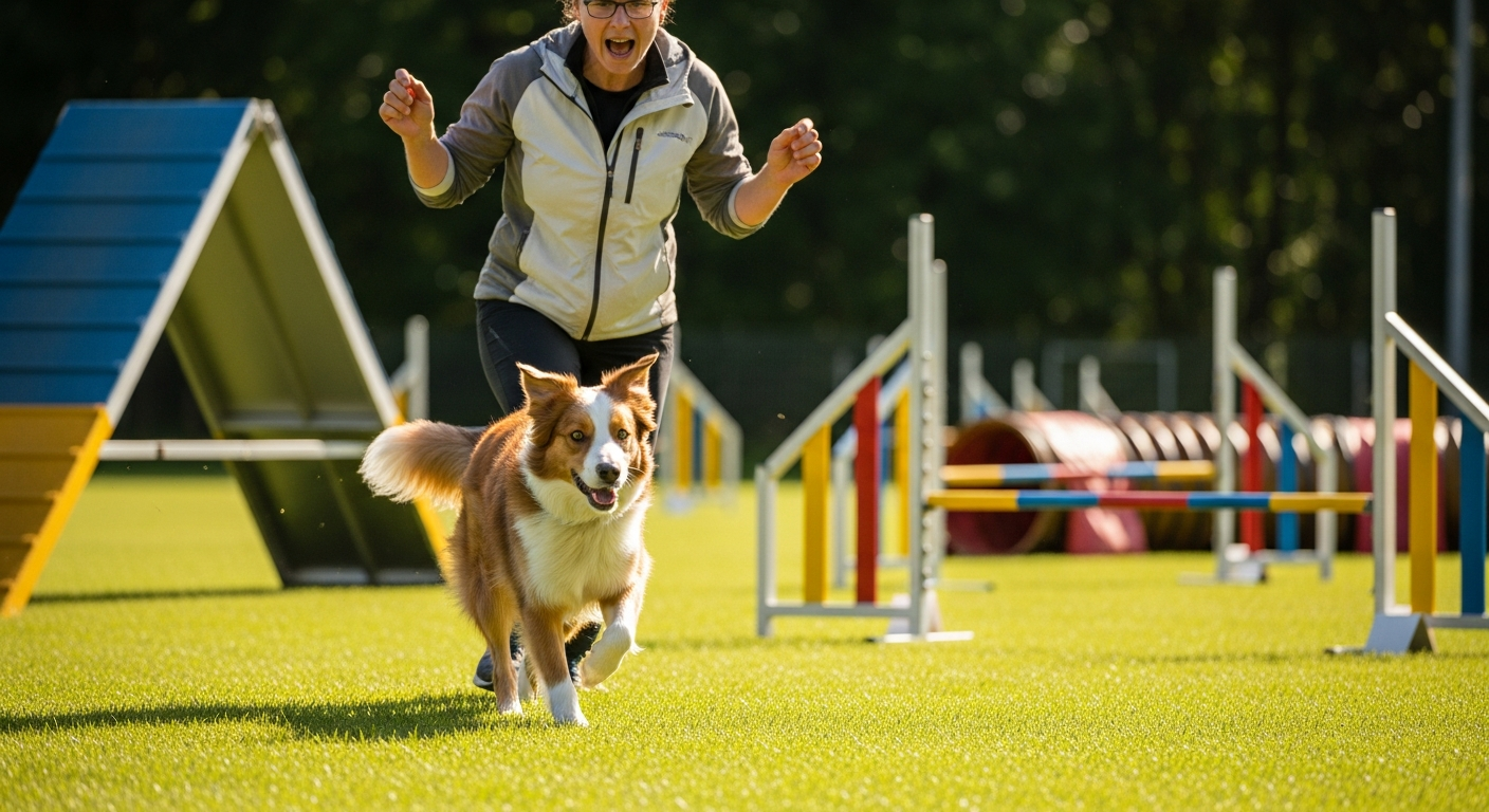 Dog and handler at an outdoor dog sport event
