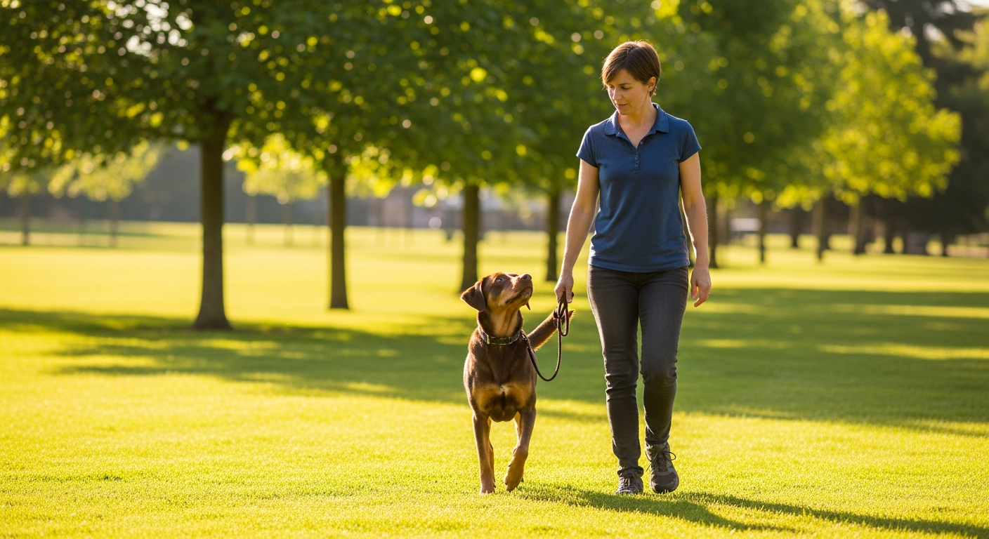Dog and owner practicing rally obedience exercises together